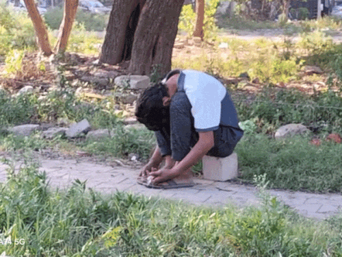 चंडीगढ़ सेक्टर-25 की सड़क पर युवक करीब एक घंटे तक एक ही पोजीशन में बैठा रहा। - Dainik Bhaskar