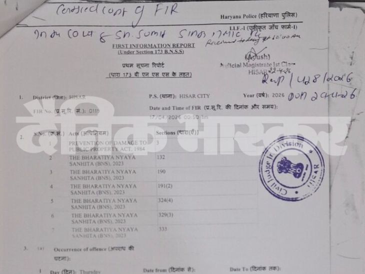 एफआईआर में लगाई गई धाराएं।