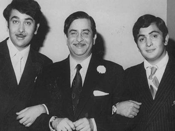 बड़े भाई रणधीर कपूर और पिता राज कपूर के साथ ऋषि कपूर।