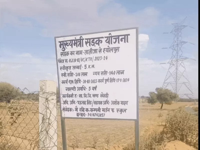 बोर्ड पर सड़क का नाम तातीजा से श्योलपुरा लिखा हुआ है।