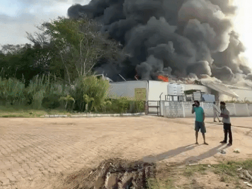 गोदाम से ऊंची-ऊंची लपटें उठती दिखीं।