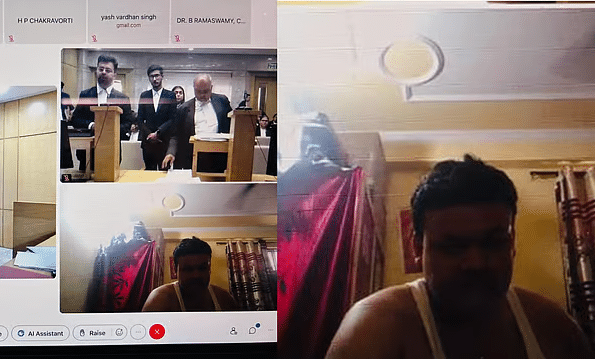 17 सितंबर को दिल्ली कोर्ट में वर्चुअल सुनवाई में अंडरगार्मेंट्स पहने शामिल हुआ शख्स।