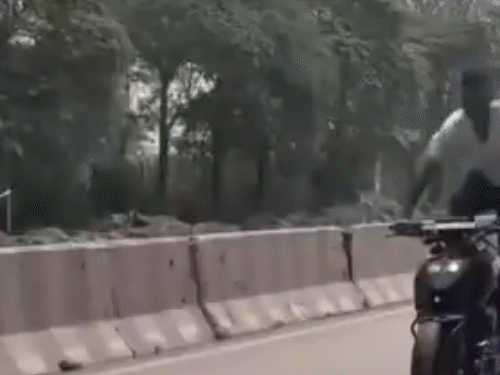 युवक ने स्पोर्ट्स बाइक से स्टंटबाजी की।