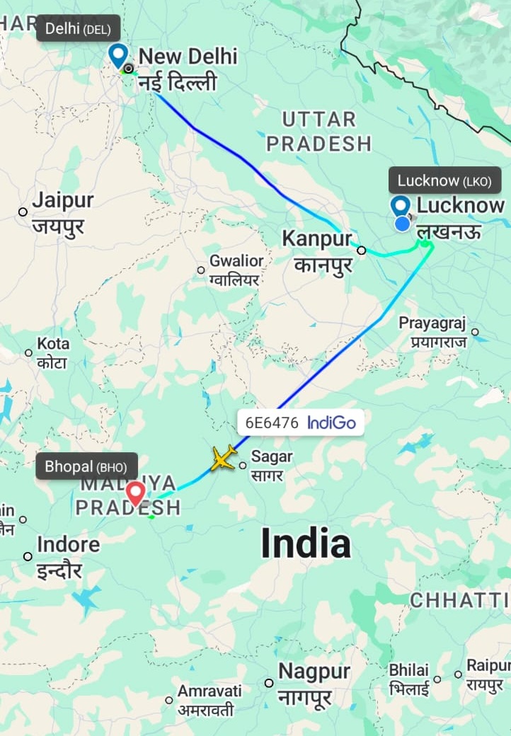 दोनों डिप्टी सीएम की फ्लाइट के डायवर्ट होने का रडार व्यू।