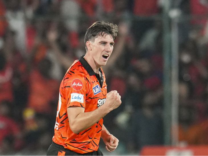 हैदराबाद के कप्तान पैट कमिंस को प्लेयर ऑफ द मैच चुना गया। उन्होंने दो विकेट झटके और दो कैच भी लिए। - Dainik Bhaskar