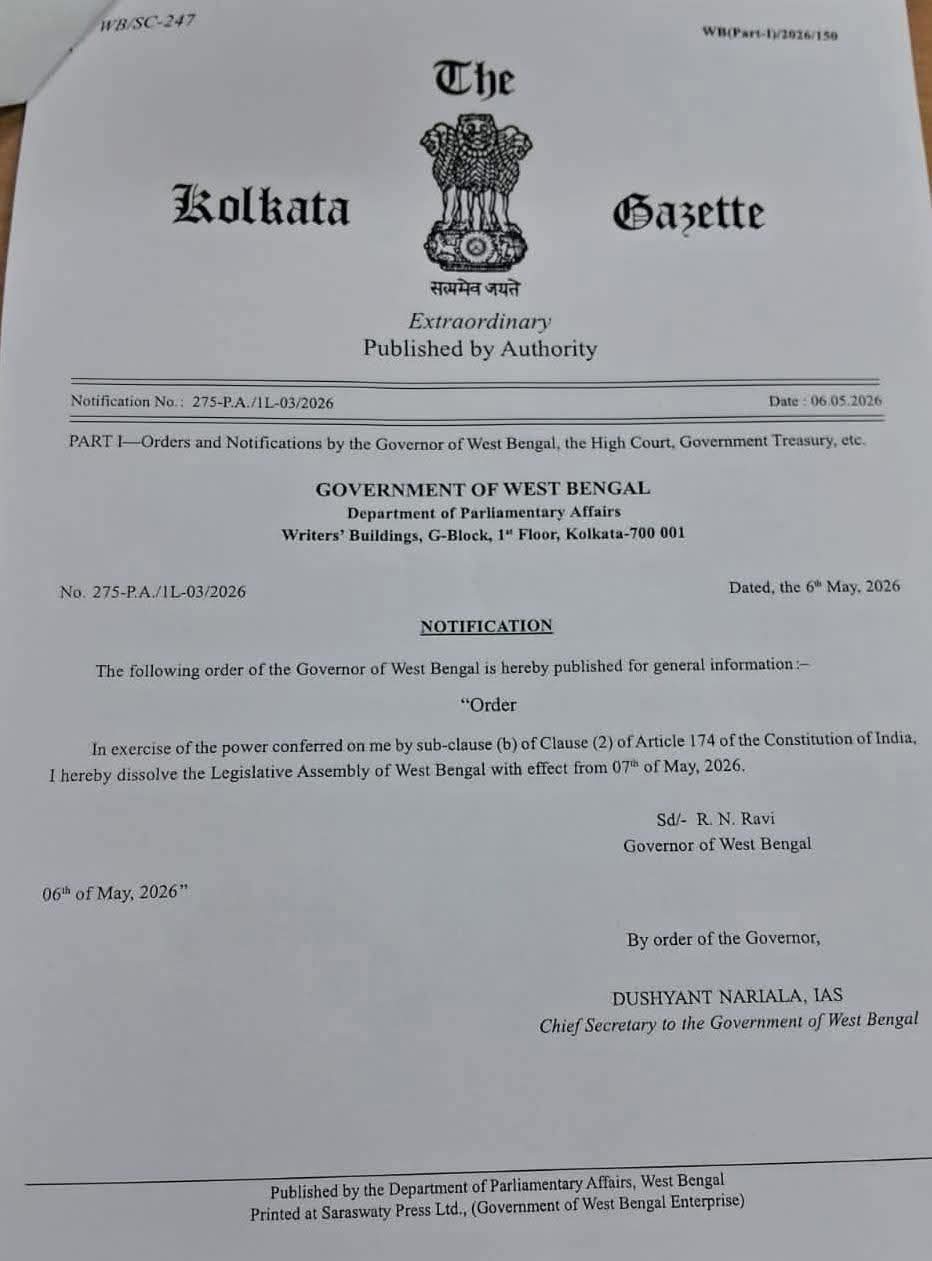 विधानसभा भंग करने के बाद गवर्नर ने मुख्य सचिव को पत्र लिखा।