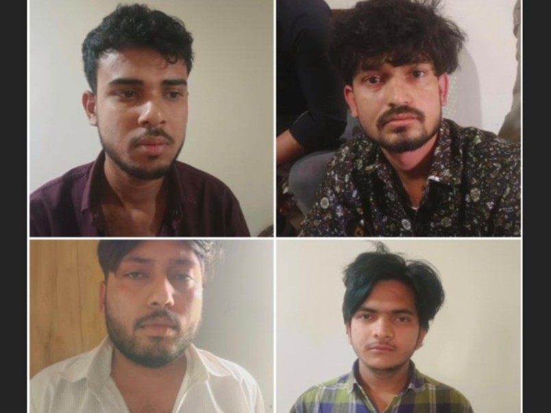 पकड़े गए आरोपी सौरव सेजवार,अजय शर्मा,सौरभ श्रीवास और अंकित गुर्जर का फाइल फोटो - Dainik Bhaskar