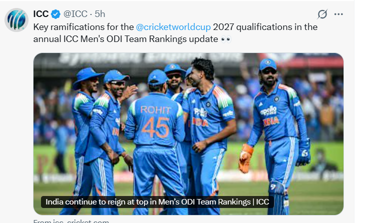 भारत के टॉप पर बने रहने पर ICC की पोस्ट।