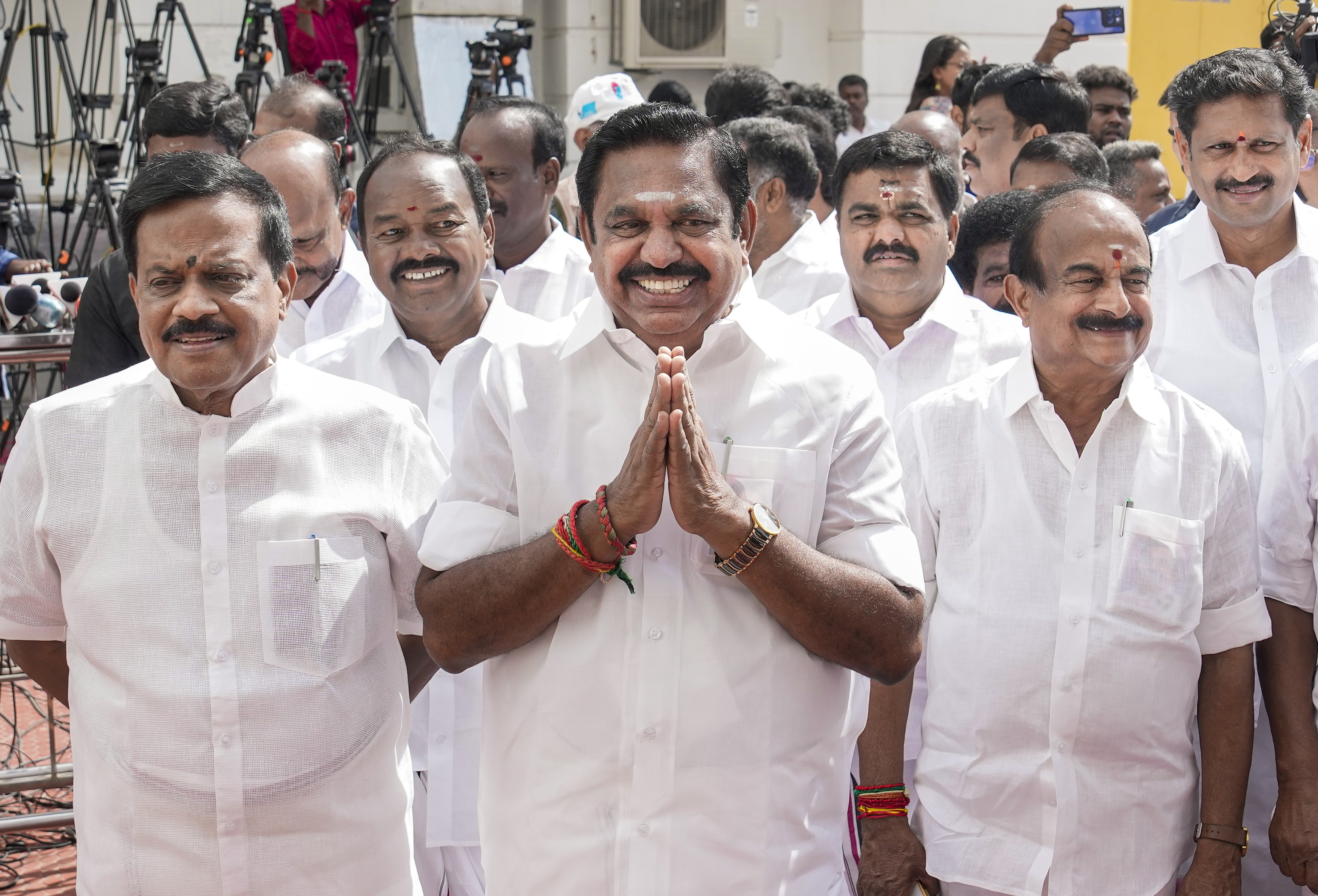 Edappadi Palanisamy along with his group leaders reached Tamil Nadu Assembly on Monday.
