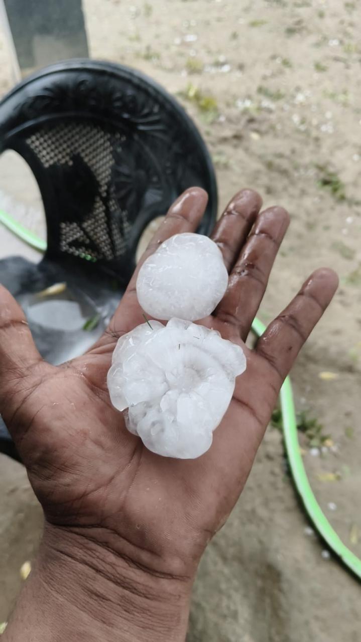 Large hailstones fell in Prayagraj. People were surprised to see them.