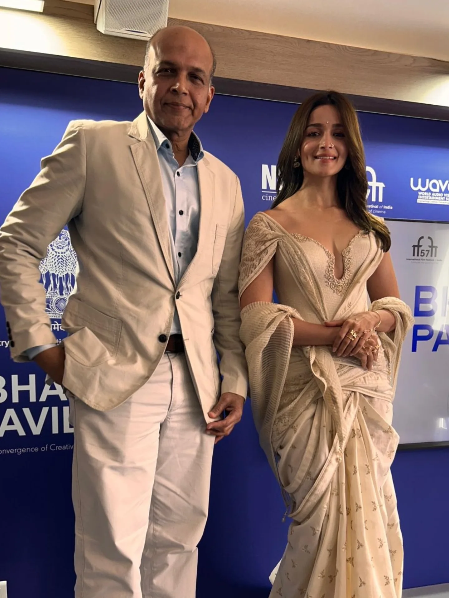 Alia reached the India Pavilion in French Riviera, where she launched the poster and creative vision of the 57th International Film Festival of India (IFFI) with filmmaker Ashutosh Gowariker.