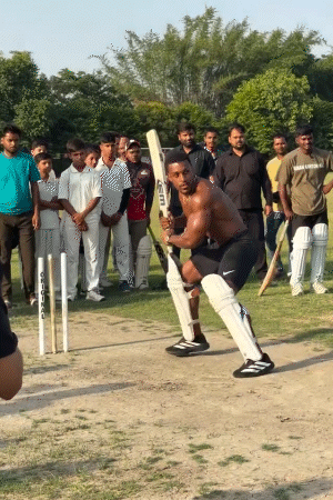 Ashton Hall played cricket with the children. Chanted 'Khelo India' slogans