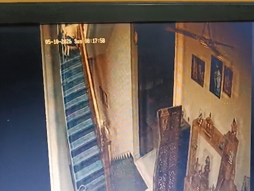 सीढ़ियों पर पीले रंग की टी-शर्ट पहने एक युवक घुटनों के बल बैठा दिख रहा है।