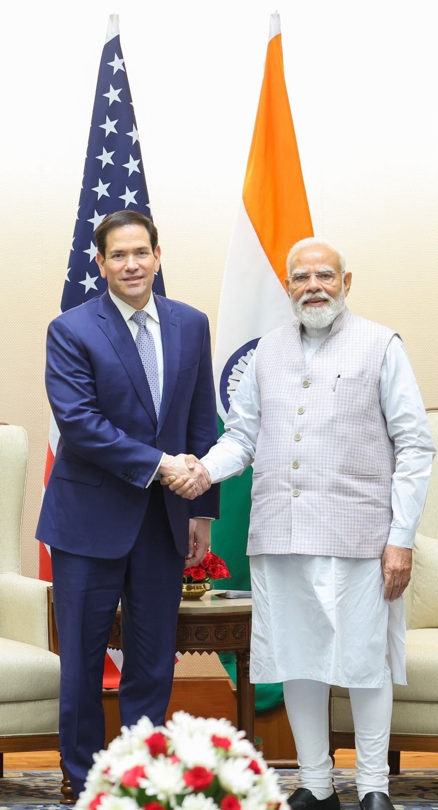 अमेरिकी विदेश मंत्री मार्को रूबियो ने शनिवार को पीएम मोदी से मुलाकात की।