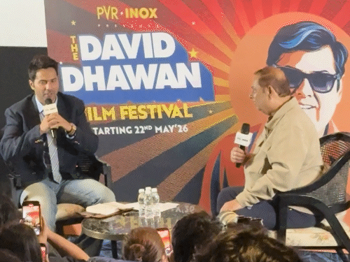 Varun Dhawan and David Dhawan interacted during the event.