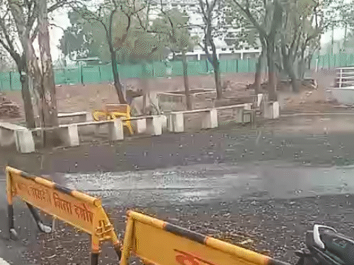 मध्य प्रदेश के दमोह में तेज बारिश के साथ ओलावृष्टि भी हुई।