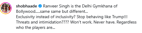 शोभा डे यांची पोस्ट.