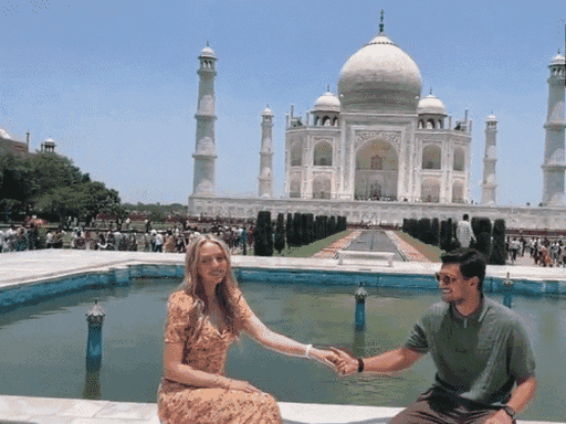 American President Donald Trump's younger daughter, Tiffany Trump, got photos clicked in different poses with her husband, Michael Boulos, in front of the Taj Mahal (Agra).