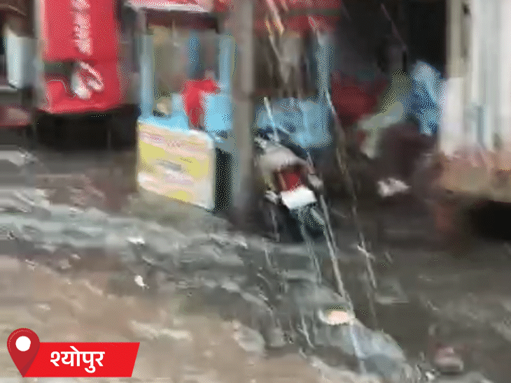 एमपी के श्योपुर में बारिश की वजह से सड़कों पर पानी भर गया।