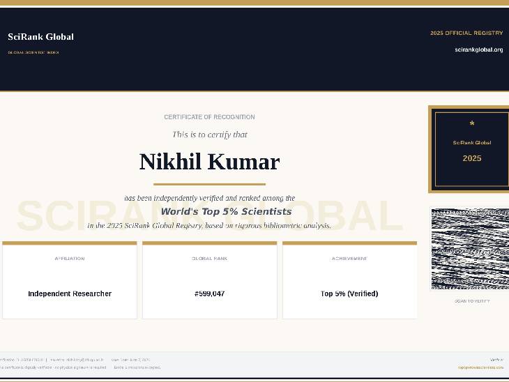 'SciRank Global' से मिला सर्टिफिकेट