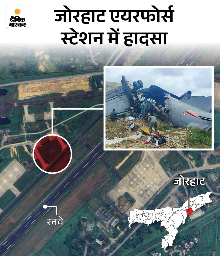 असम के जोरहाट में भारतीय वायुसेना का ट्रांसपोर्ट एयरक्राफ्ट क्रैश: AN-32 विमान में लैंड करते ही आग लगी, दो हिस्सों में टूटा 4jkw2d 1781331900