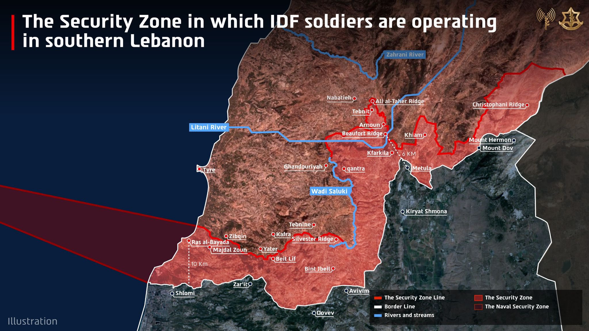 IDF ने यह नक्शा सोशल मीडिया प्लेटफॉर्म X पर खुद जारी किया। इससे पता चलता है कि अप्रैल में घोषित ‘फॉरवर्ड डिफेंस लाइन’ के मुकाबले इजराइली सेना अब लेबनान के अंदर और आगे बढ़ चुकी है।