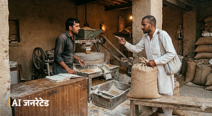 चक्की पर गेहूं पिसवाने के लिए दिया गया था, जिसे लेने के लिए धन सिंह आया था।