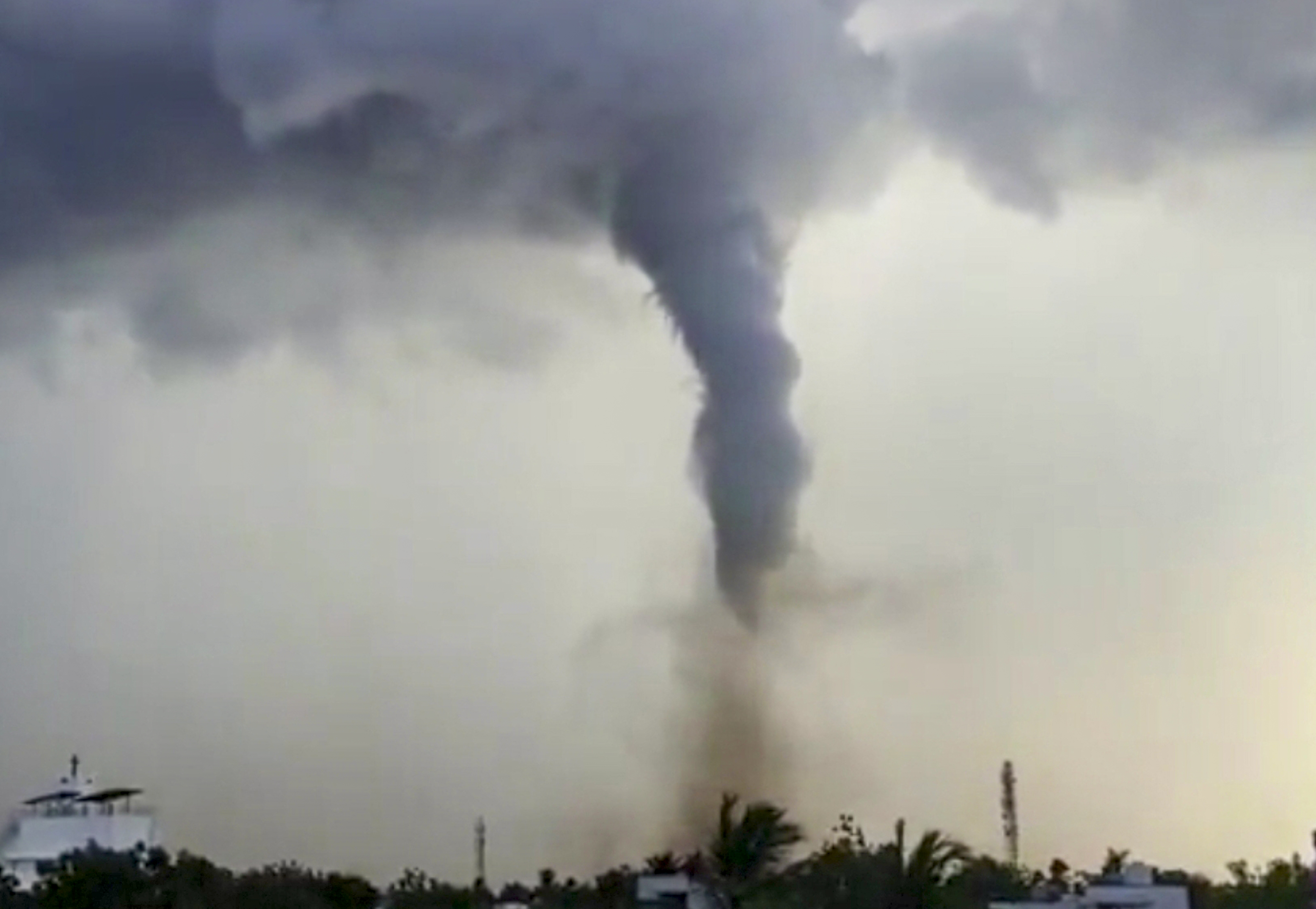 Monsoon clouds are causing rain in Tamil Nadu. A tornado was seen amid dark clouds in Thoothukudi on Sunday.