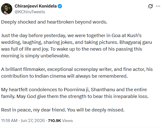 चिरंजीवी की पोस्ट।