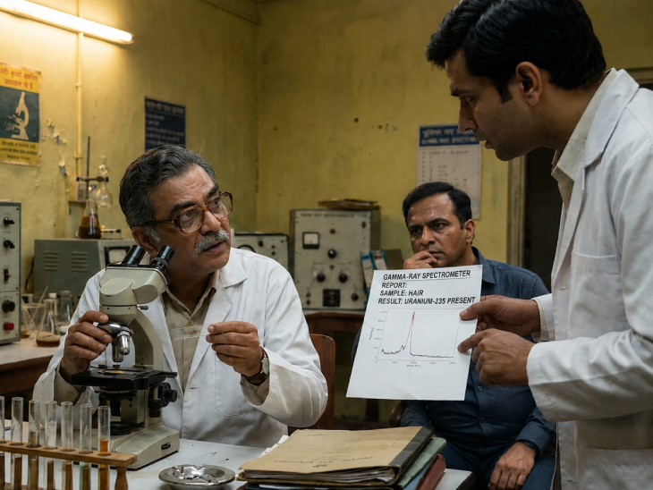 दिल्ली के एक फॉरेंसिक लैब में पाकिस्तान से आए फौजियों के बालों की जांच करते हुए वैज्ञानिक। AI इमेज