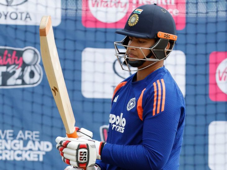 नेट प्रैक्टिस करते वैभव सूर्यवंशी। BCCI ने यह तस्वीर 4 जुलाई को मैच से पहले सोशल प्लेटफॉर्म X पर पोस्ट की। (फोटो BCCI) - Dainik Bhaskar