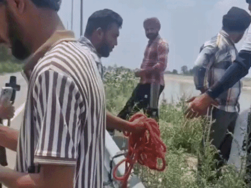 घोघड़ीपुर गांव के पास नहर में सर्च ऑपरेशन चलातीं गोताखोरों की टीम।