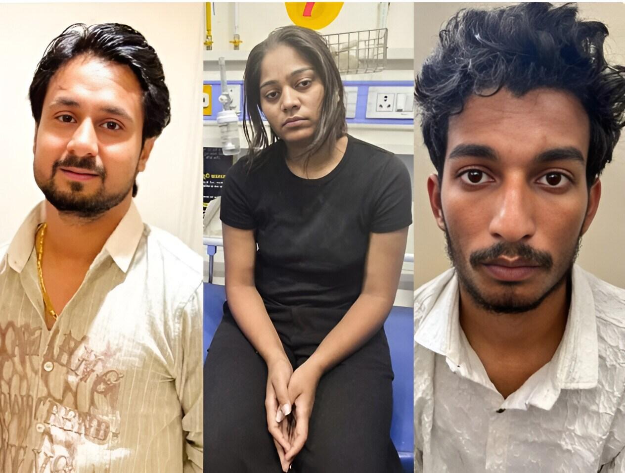 तस्वीर में सबसे पहले राजा रघुवंशी हैं। बीच में आरोपी पत्नी सोनम और सबसे आखिर में राज कुशवाहा है।