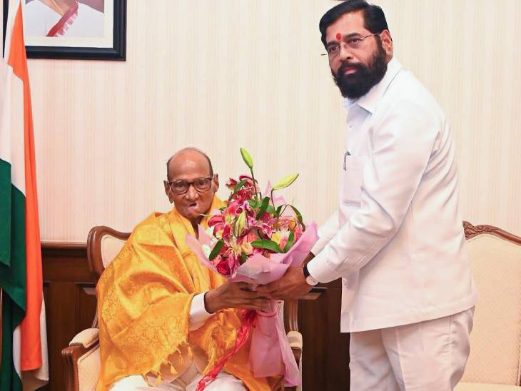 मुंबई में 8 जुलाई को शरद पवार और  महाराष्ट्र के डिप्टी सीएम एकनाथ शिंदे की मुलाकात हुई थी। - Dainik Bhaskar