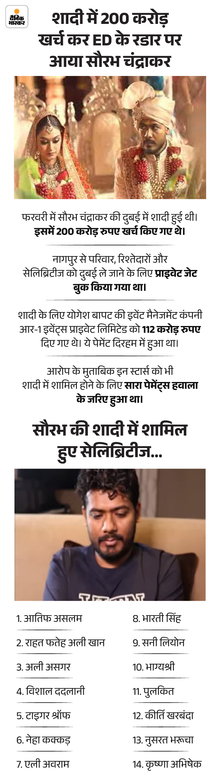महादेव सट्टेबाजी ऐप के प्रमोटर सौरभ चंद्राकर की शादी फरवरी 2023 में हुई थी