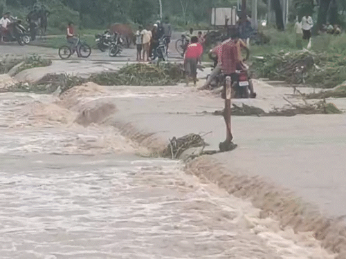 बिजनौरमध्ये मालन नदी दुथडी भरून वाहत आहे. अनेक ठिकाणी नदीचे पाणी लहान पुलांवरून वाहत आहे.