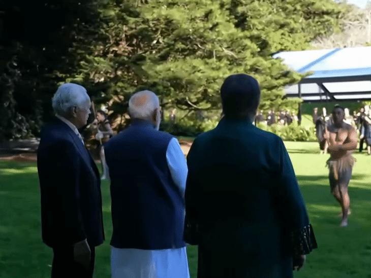 Prime Minister Narendra Modi was welcomed in traditional Maori style at Government House in Auckland.