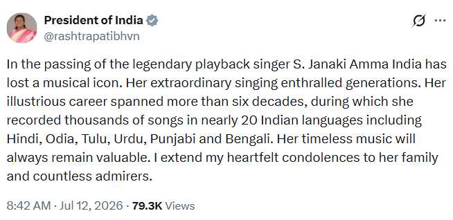 राष्ट्रपति मुर्मू का ट्वीट.