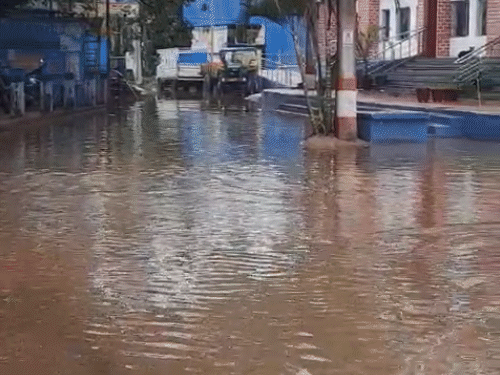 सीवान में बारिश के बाद सदर अस्पताल परिसर में पानी भर गया है।