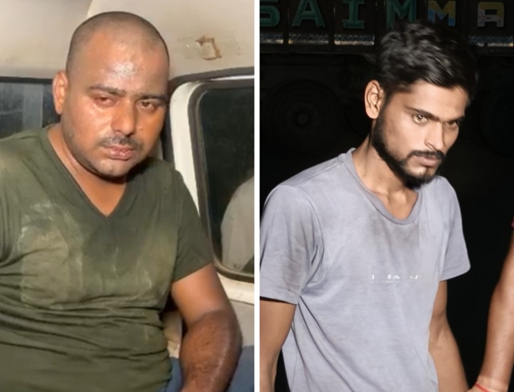 आरोपी कार सवार (हरी टी-शर्ट में) और आरोपी ट्रक ड्राइवर।