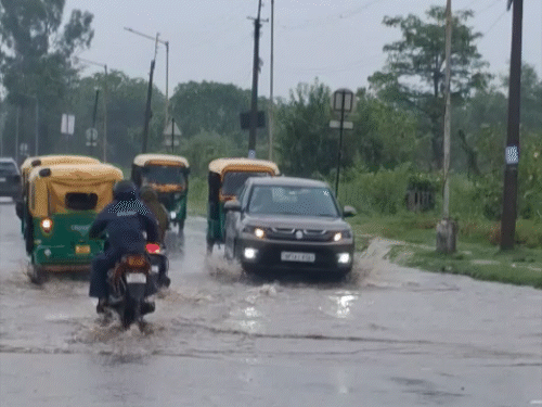 चंडीगढ़ में तेज बारिश के बाद सड़कों पर पानी भर गया।