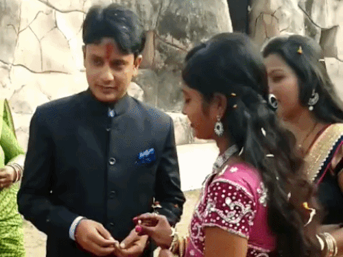 Deceased Ritu exchanging engagement ring with Pankaj.