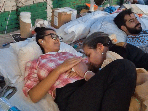 Shabana Azmi held the hand of protester Neha and encouraged her while she was on an indefinite hunger strike on Sunday.