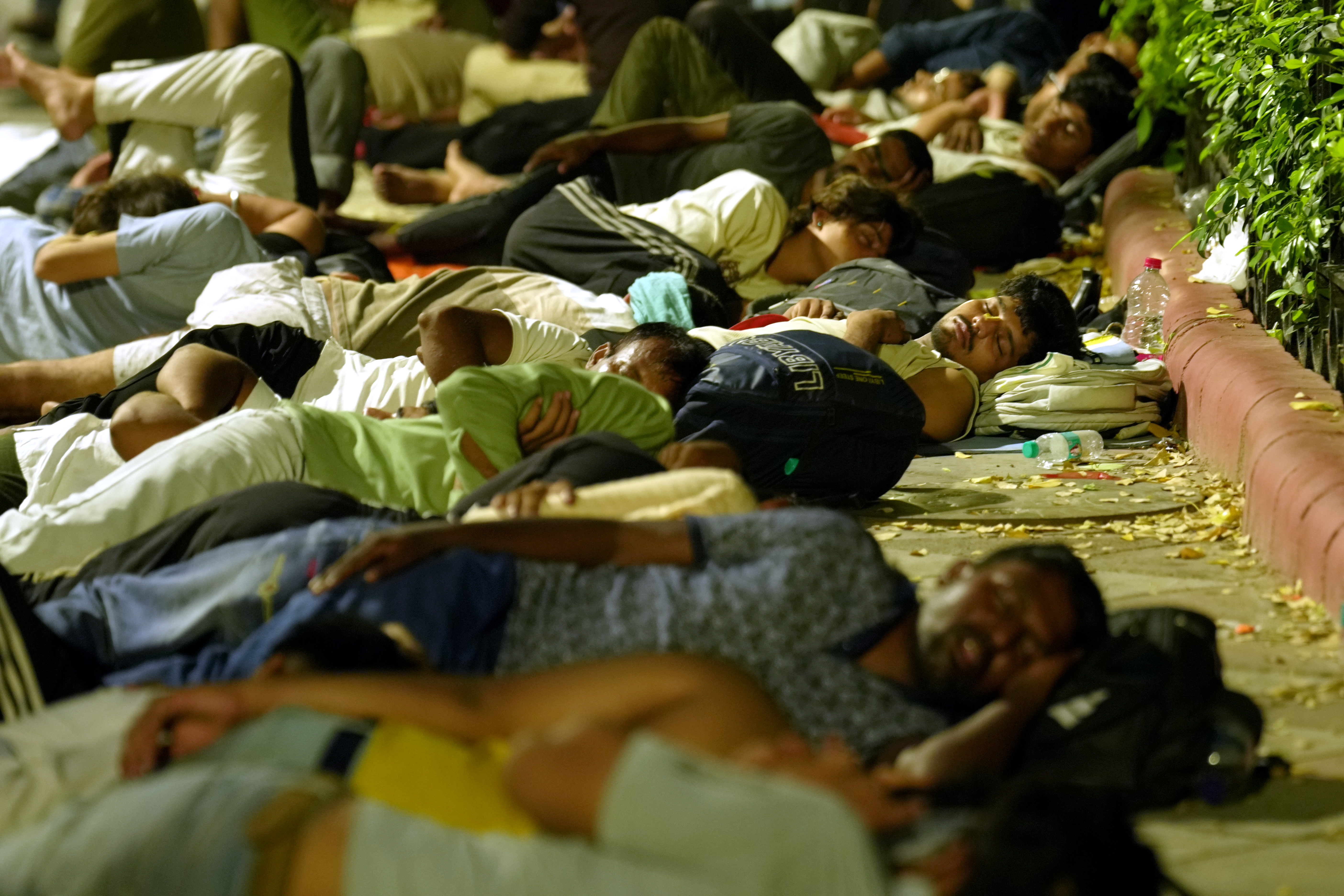 Some protesters have been present at Jantar Mantar for several days. On Sunday night, many of them were seen sleeping on the streets.