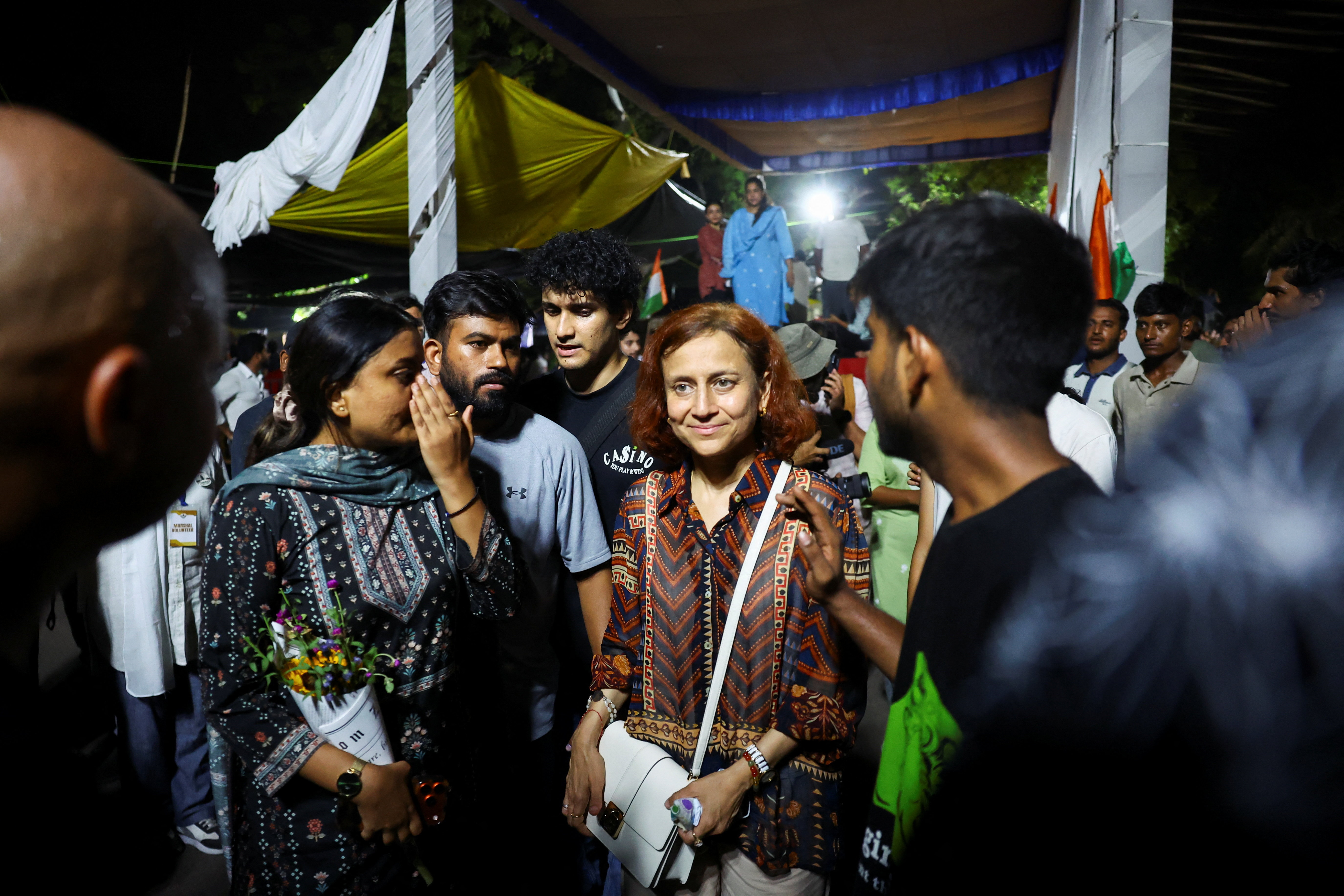 Sonam Wangchuk's wife, Gitanjali Angmo, was also present at the overnight protest at Jantar Mantar.