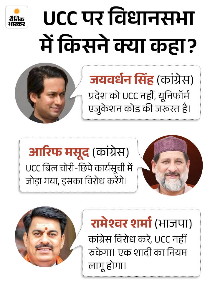 विधानसभा में UCC विधेयक पेश, कांग्रेस का हंगामा: कहा- चोरी-छिपे लाए बिल; खाद-बीज को लेकर भी घेरा; सत्ता पक्ष बोला- नहीं रुकेगा यूसीसी - Bhopal News ucc 1784561813
