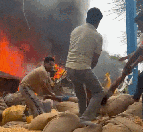 बोरियां हटाकर ड्राइवर को बमुश्किल से बाहर निकाला।