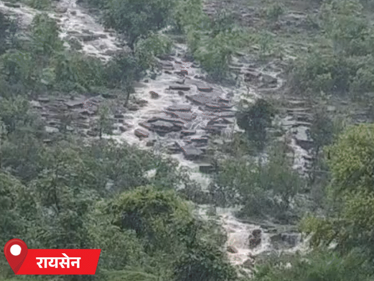 बारिश से पहाड़ों से झरने बहने लगे, खेतों-सड़कों में भरा पानी।