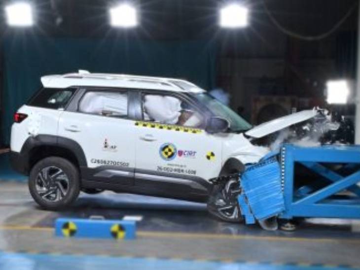 Frontal impact crash test of 2026 Maruti Suzuki Brezza at Bharat NCAP.