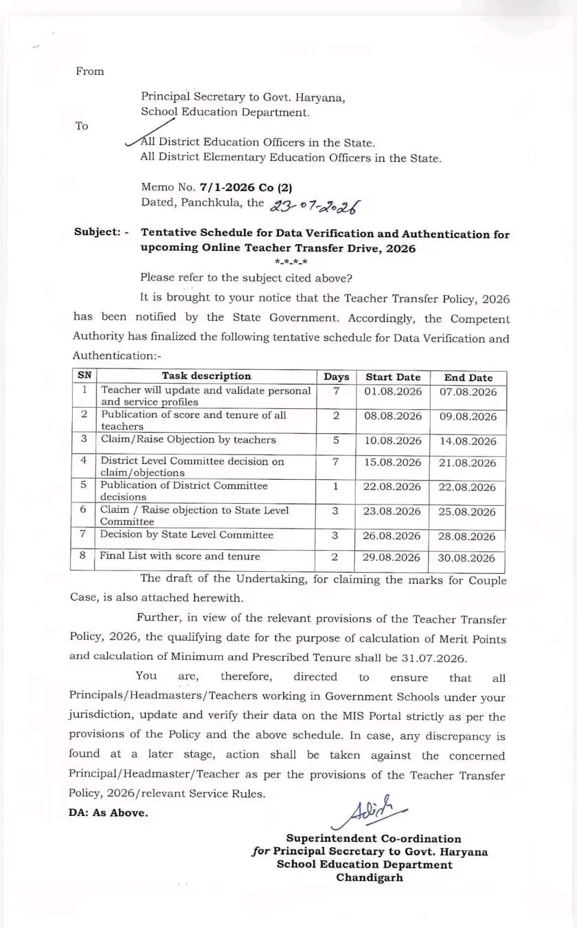 शिक्षा विभाग की ओर से जारी किया गया पत्र।